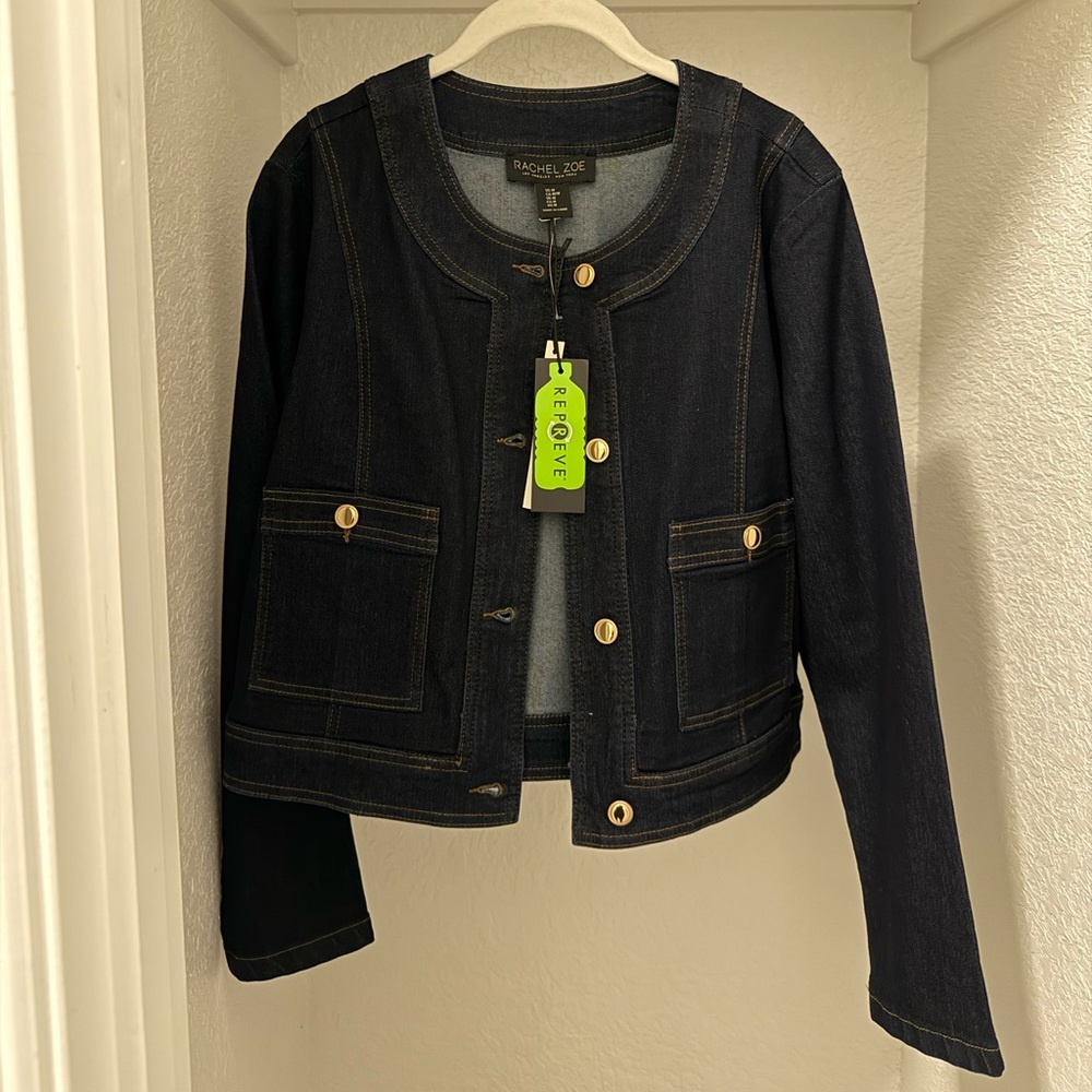 Rachel Zoe Dark Blue Denim Jacket with Gold Accents